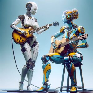 2 robots playing the guitar